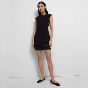 NWT THEORY Women's Size 12 Ivory Cap-Sleeve Embroidered Admiral Crepe Dress